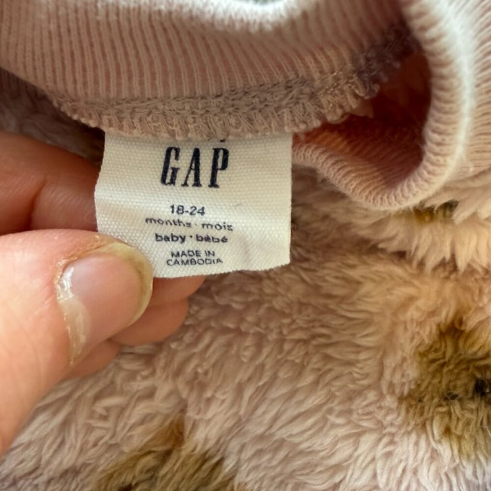 Baby GAP Pink Bear Fuzzy Sweatsuit size 18-24 months - Picture 2 of 3